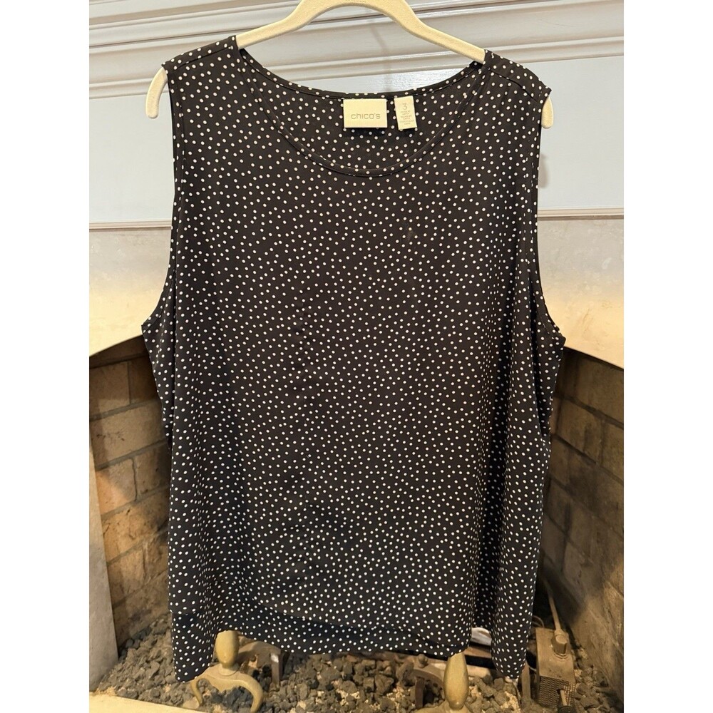 Chico's 3 Black White Sleeveless Round Neck Poly Pullover Blouse XL